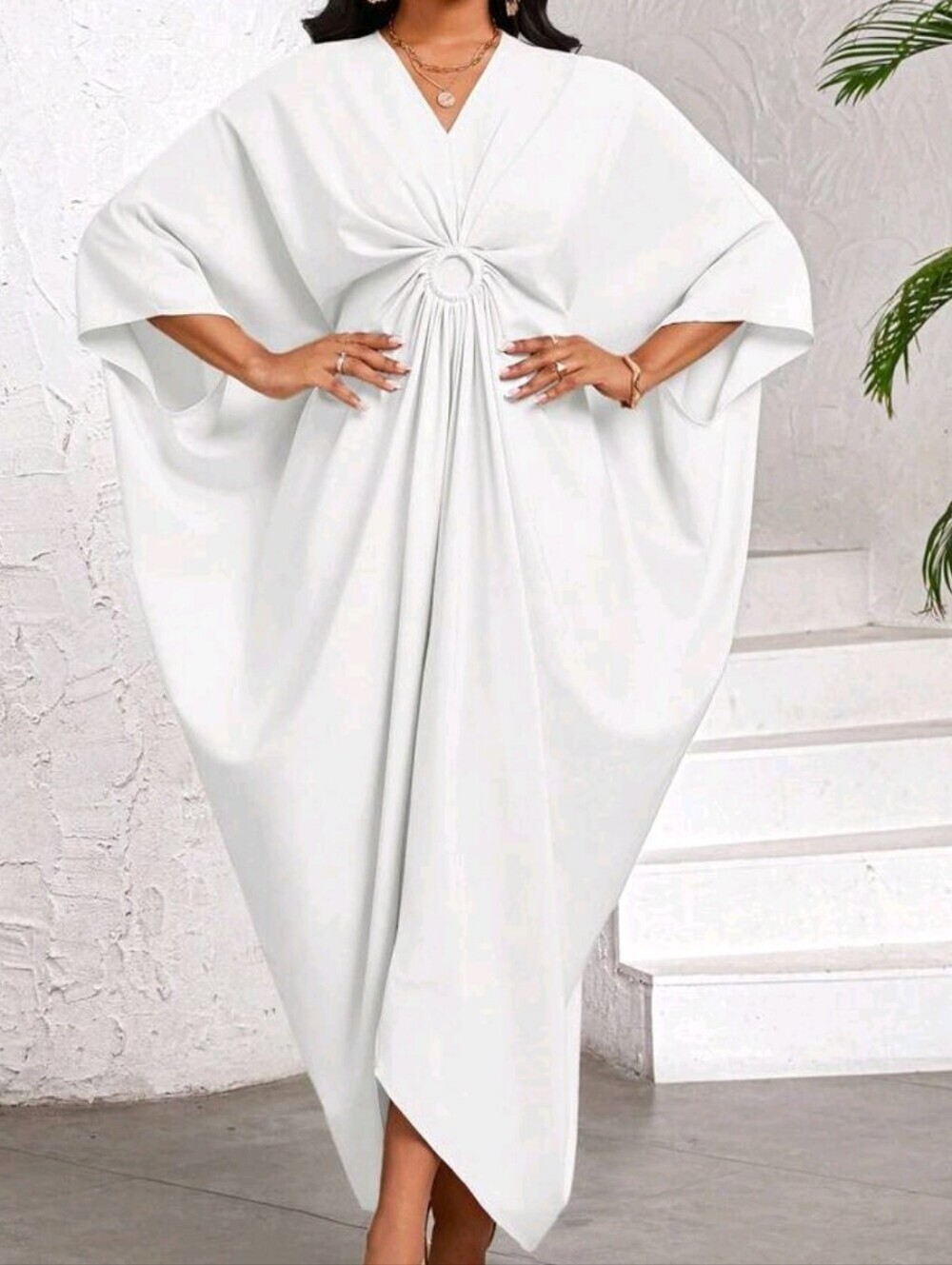 White Maxi Draped Skirt with Central Knot Detail